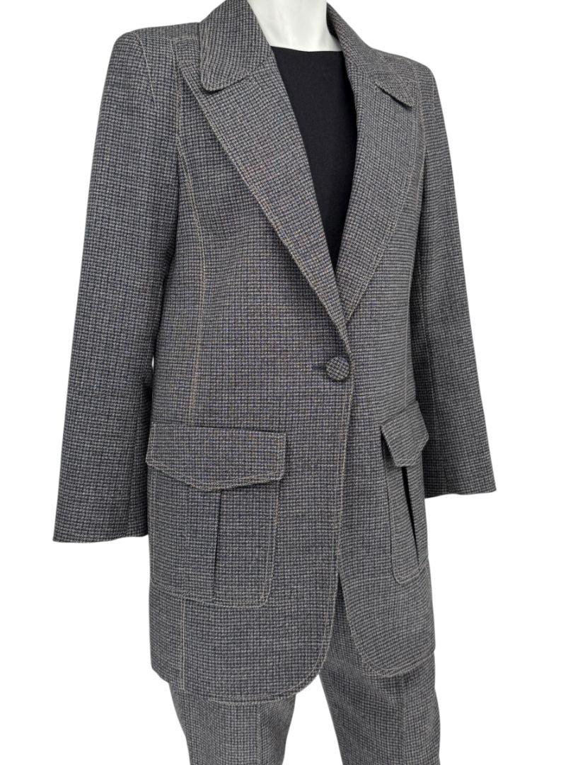 Fendi Roma Grey Wool-Blend Checked Pantsuit – Size IT 42 (Jacket) / IT 40 (Pants)