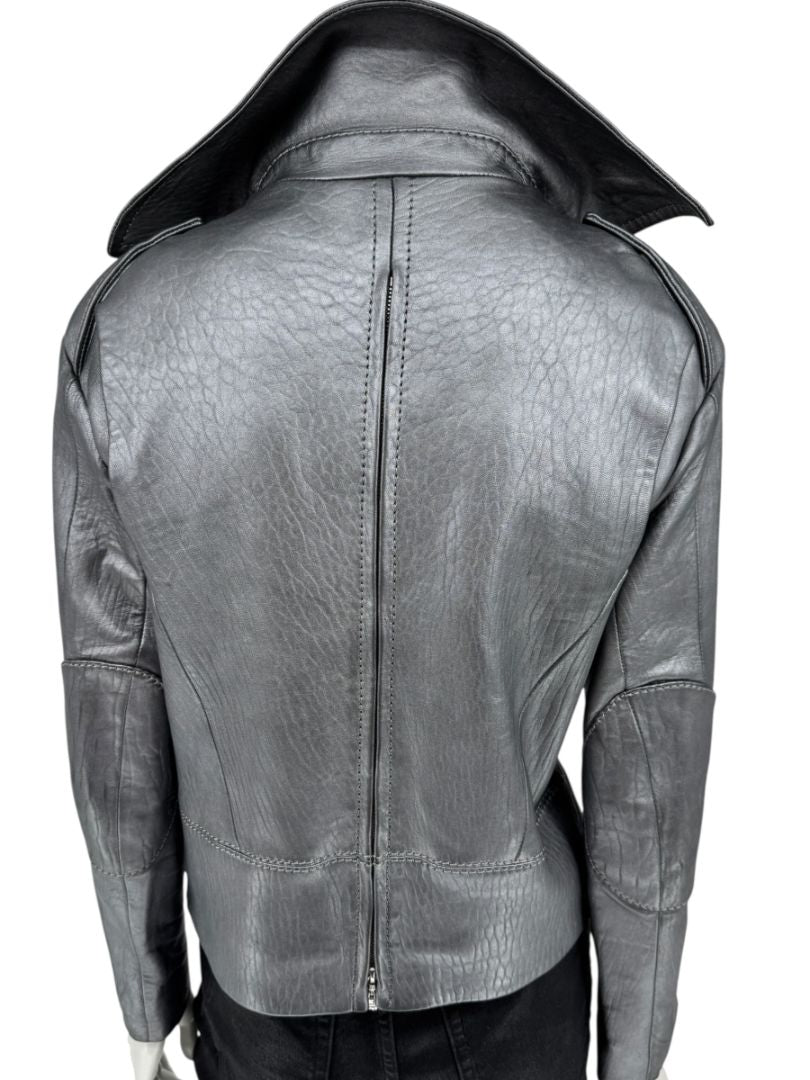 Louis Vuitton Metallic Grey Lambskin Moto Jacket – Size FR 40 (US 8)