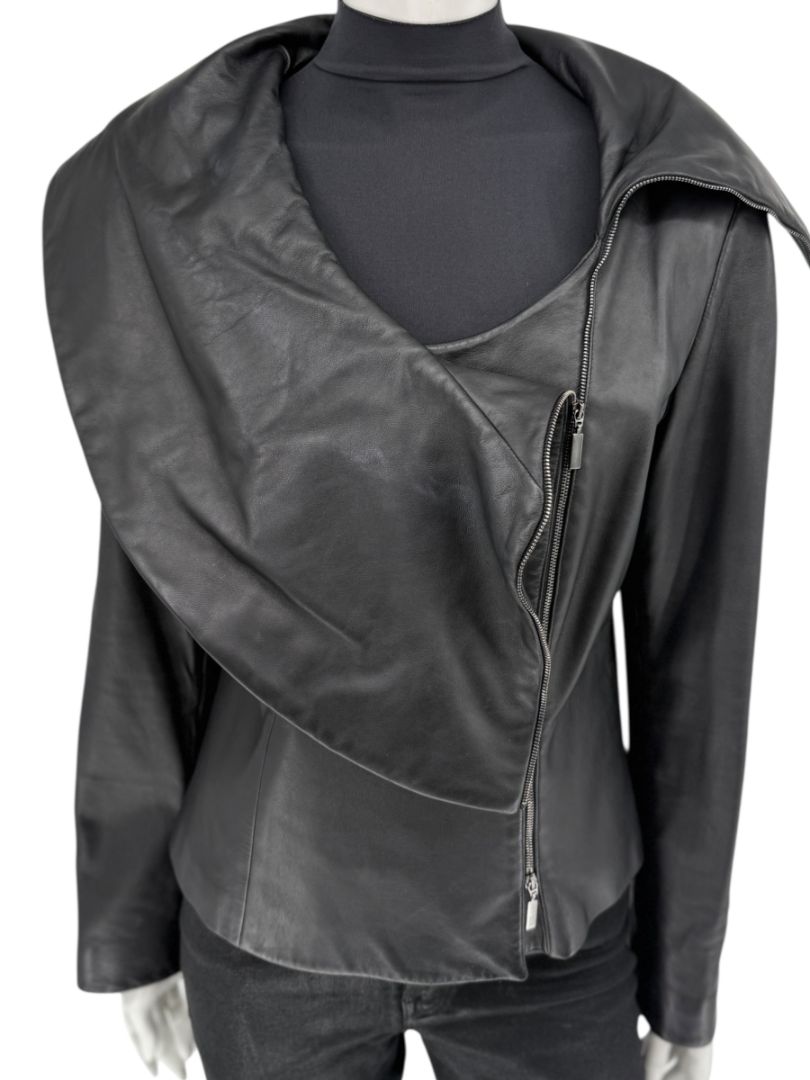 Armani Collezioni Black Leather Sculpted Jacket – Size 12