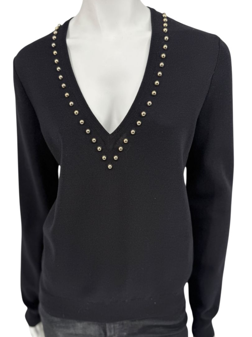 Givenchy Paris Black Wool Studded V-Neck Sweater – Size M