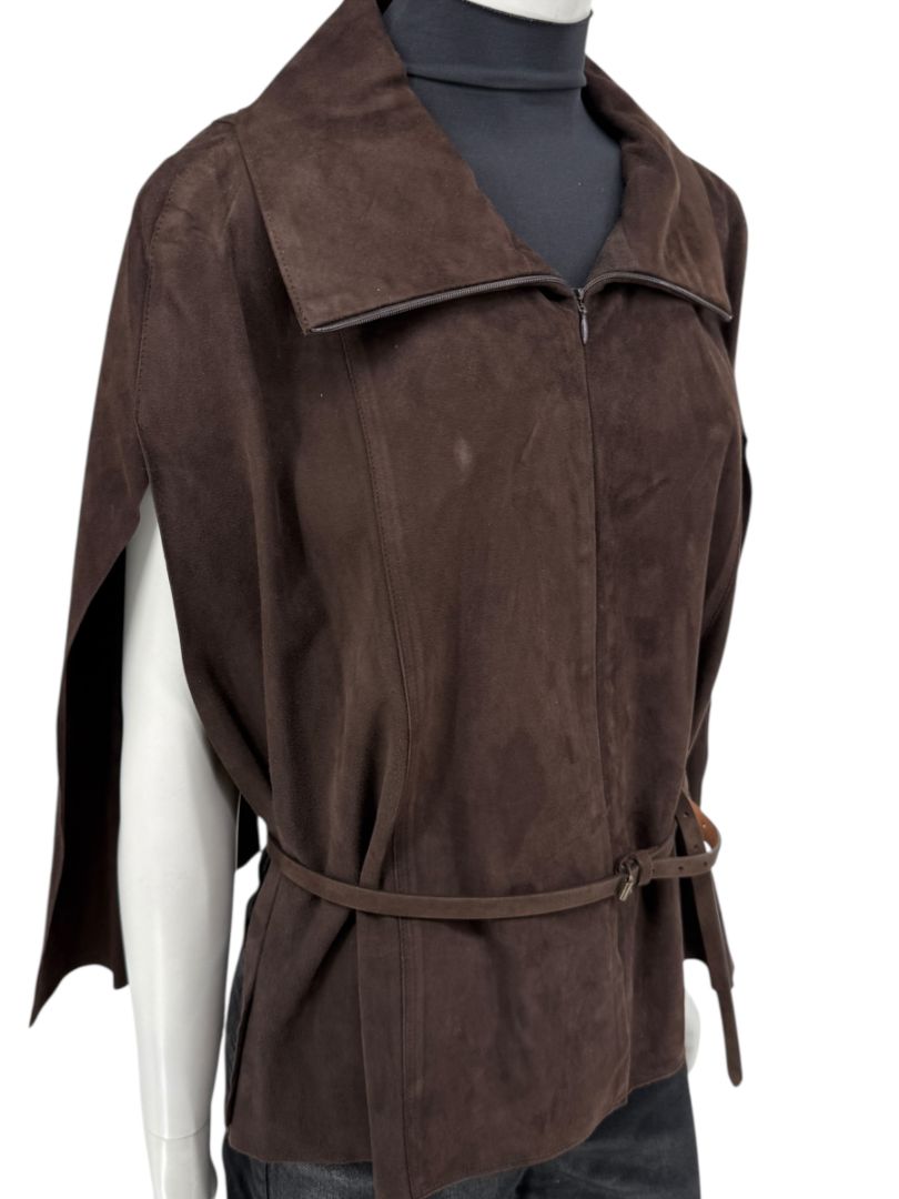 Akris Chocolate Brown Suede Cape Jacket – Size 12