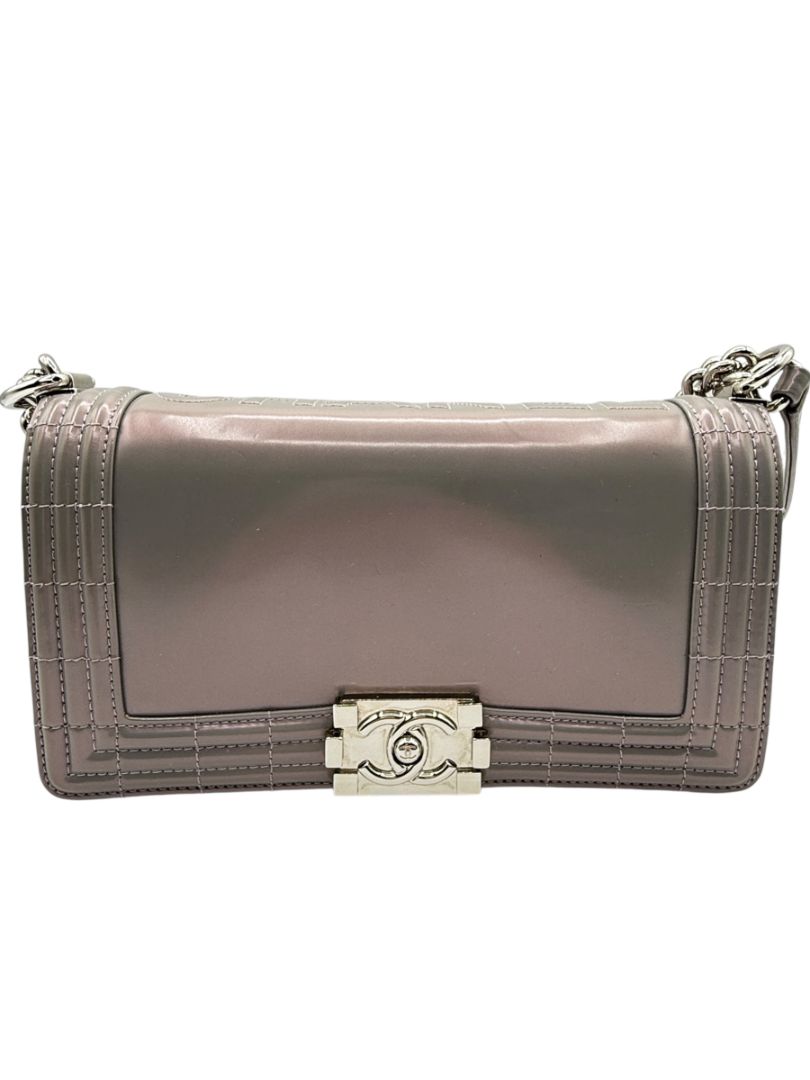 Chanel Lilac Iridescent Patent Calfskin Medium Boy Bag Silver Hardware w/ Box & Card