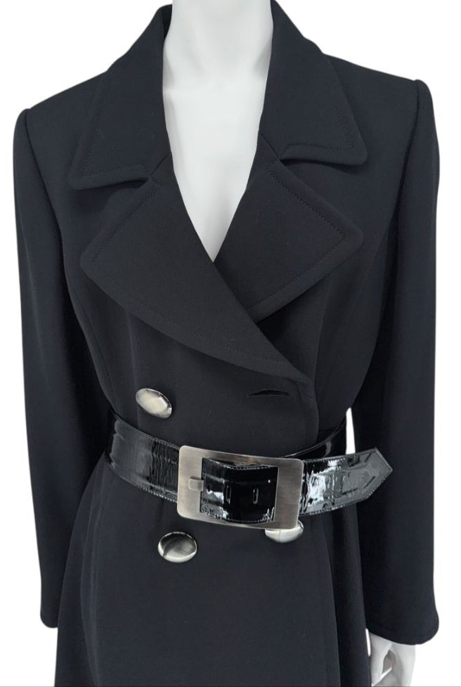 Armani Collezioni Black Wool Belted Coat – Size 10 (Good Condition)