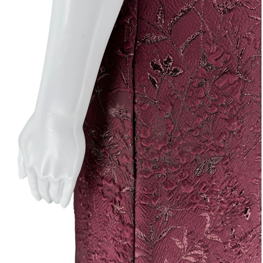 Pamella Roland -Wine Brocade Metallic Floral Dress & Coat Set - Size 8/10