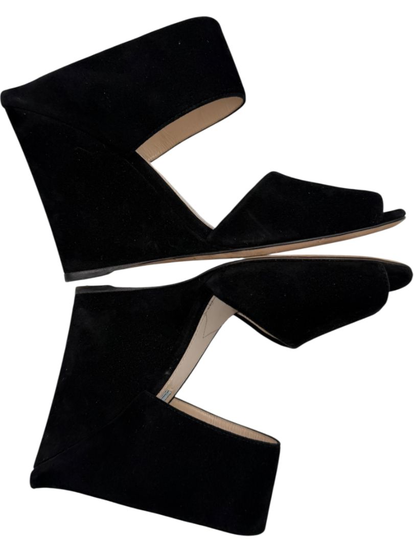 Prada Black Suede Cutout Wedge Sandals – Size 39