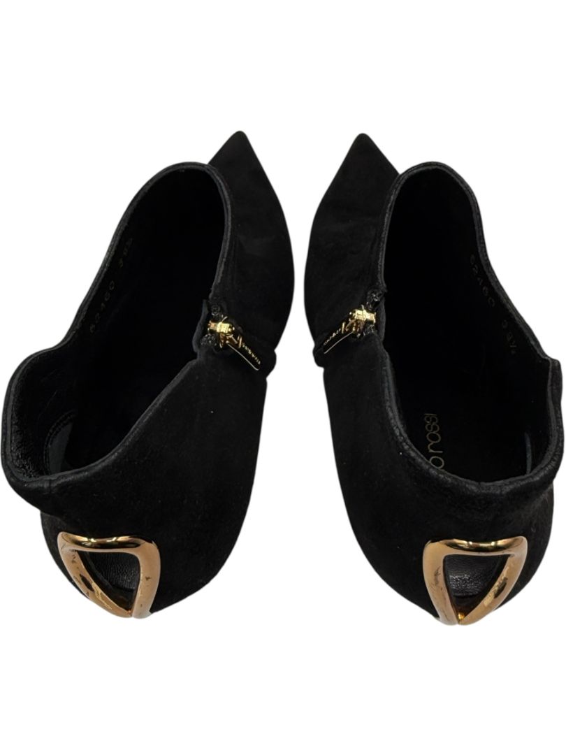 Sergio Rossi Black Suede Sculptural Heel Booties – Size 39.5