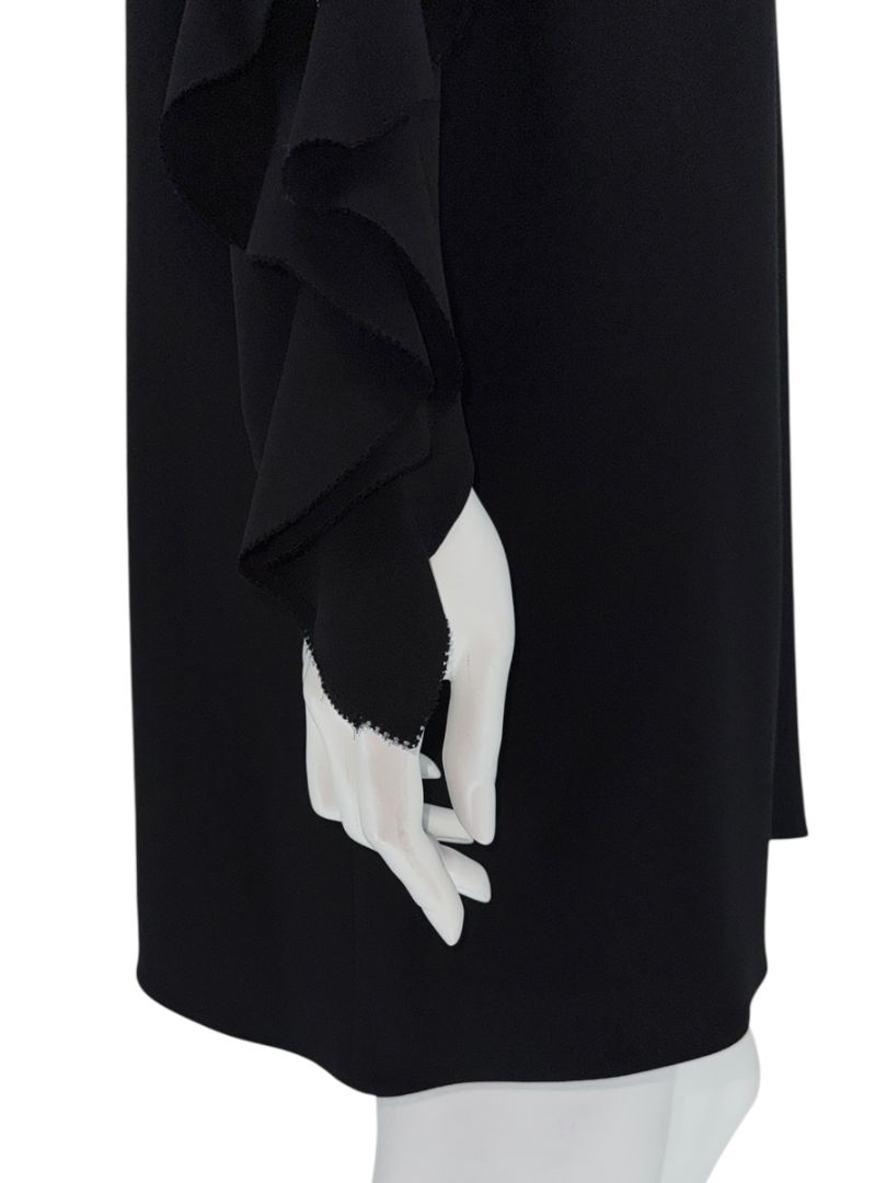 Valentino Black Long Sleeve Ruffle Mini Dress with Point d'Esprit Inset – Size US 10 / IT 46