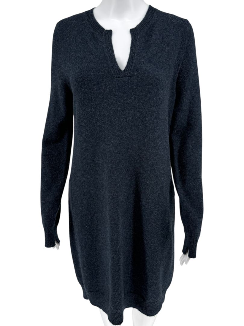 Loro Piana Navy Cashmere Split-Neck Tunic Sweater Dress – Size L