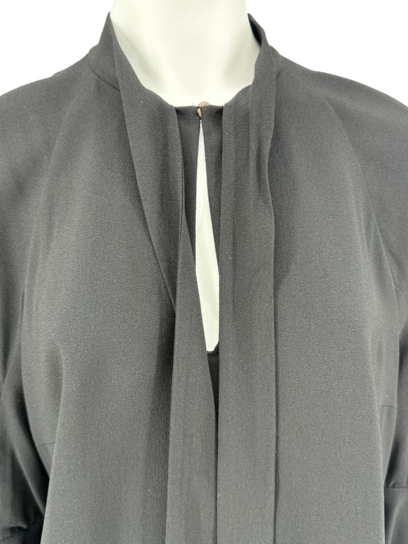 Prada Black Tie-Neck Blouse with Ruched Sleeves – Size 44