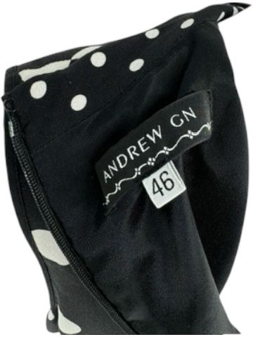Andrew Gn Black & White Polka Dot Sleeveless Silk Shift Dress - Size 46
