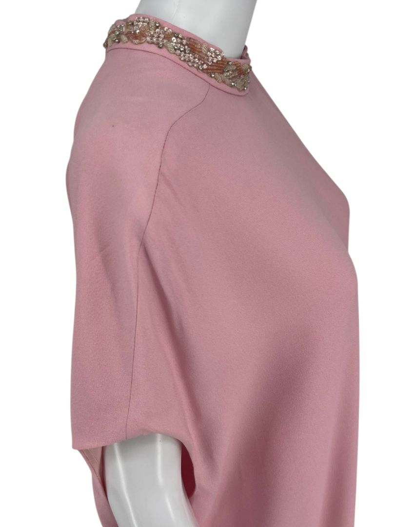 Pamella Roland Blush Embellished Neck Column Dress – Large