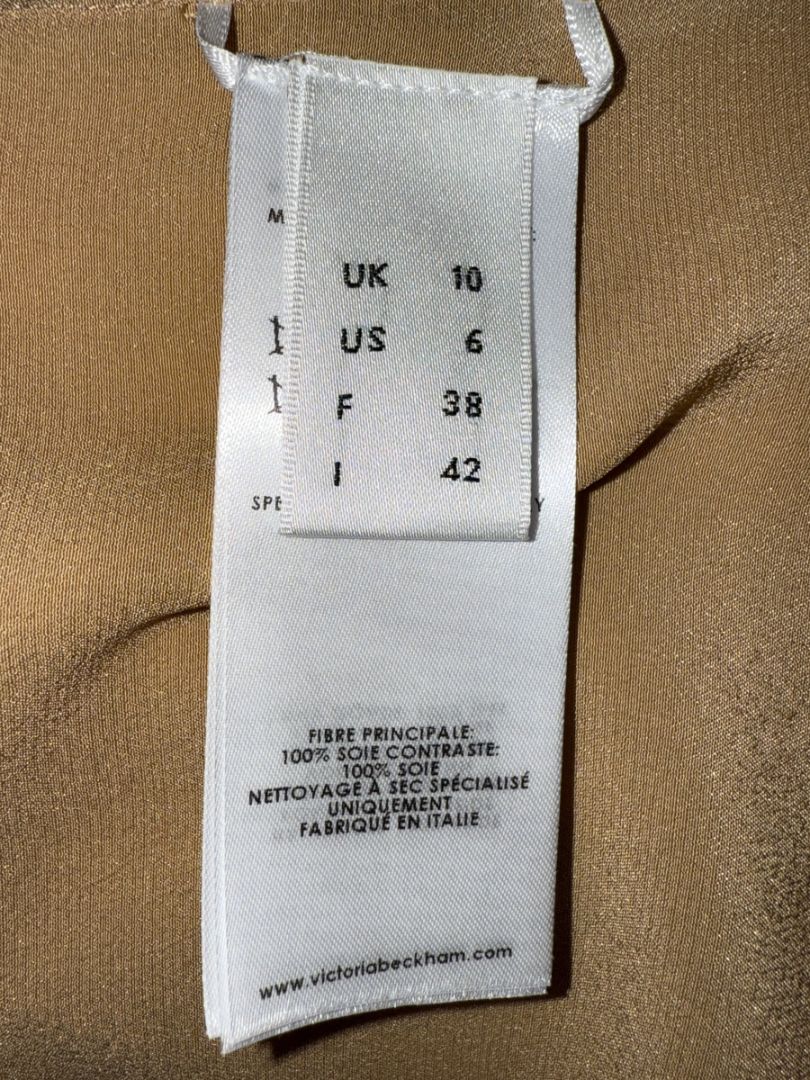 NWT Victoria Beckham Camel Silk Tie-Neck Blouse – Size US 6