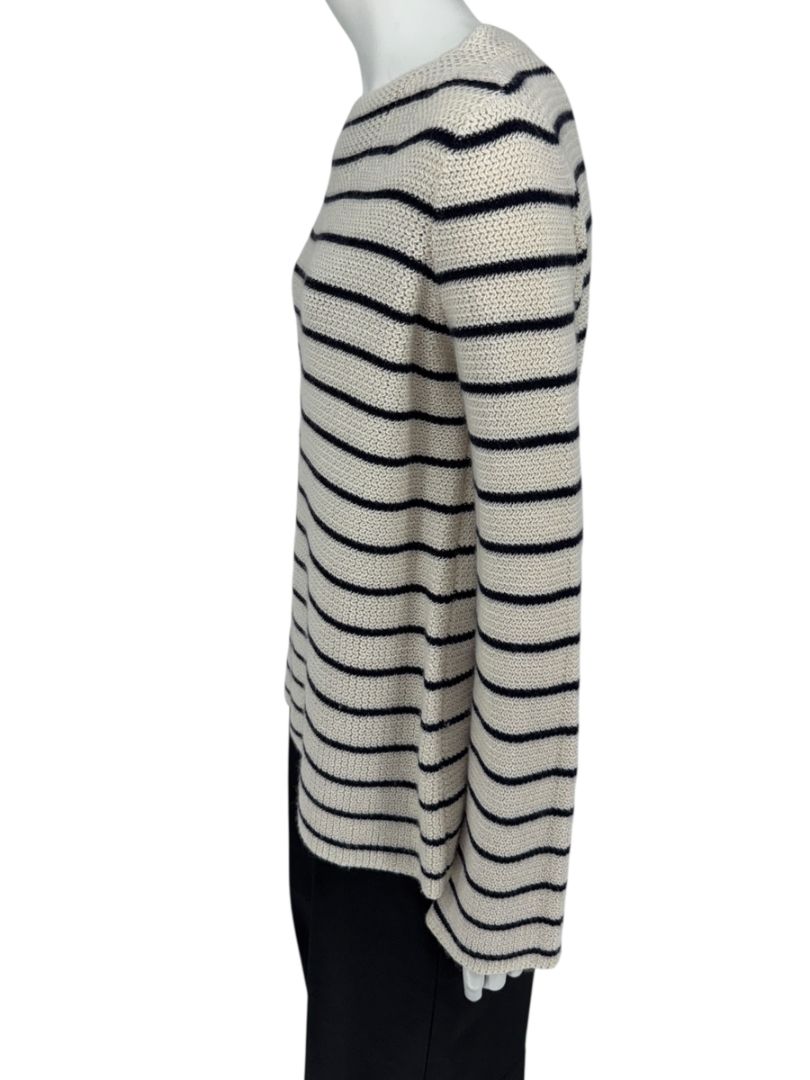 The Row Ivory & Navy Cashmere Striped Boatneck Sweater – Size S