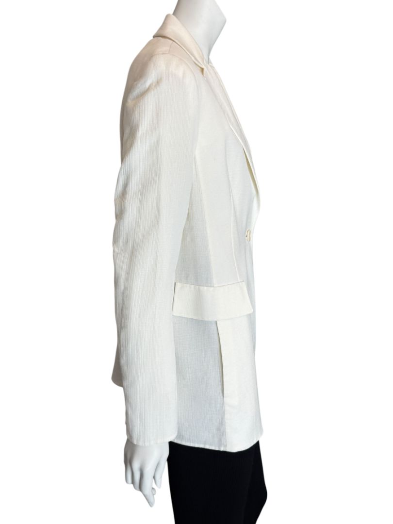 Akris White Textured Cotton-Silk Blend Blazer – Size 8