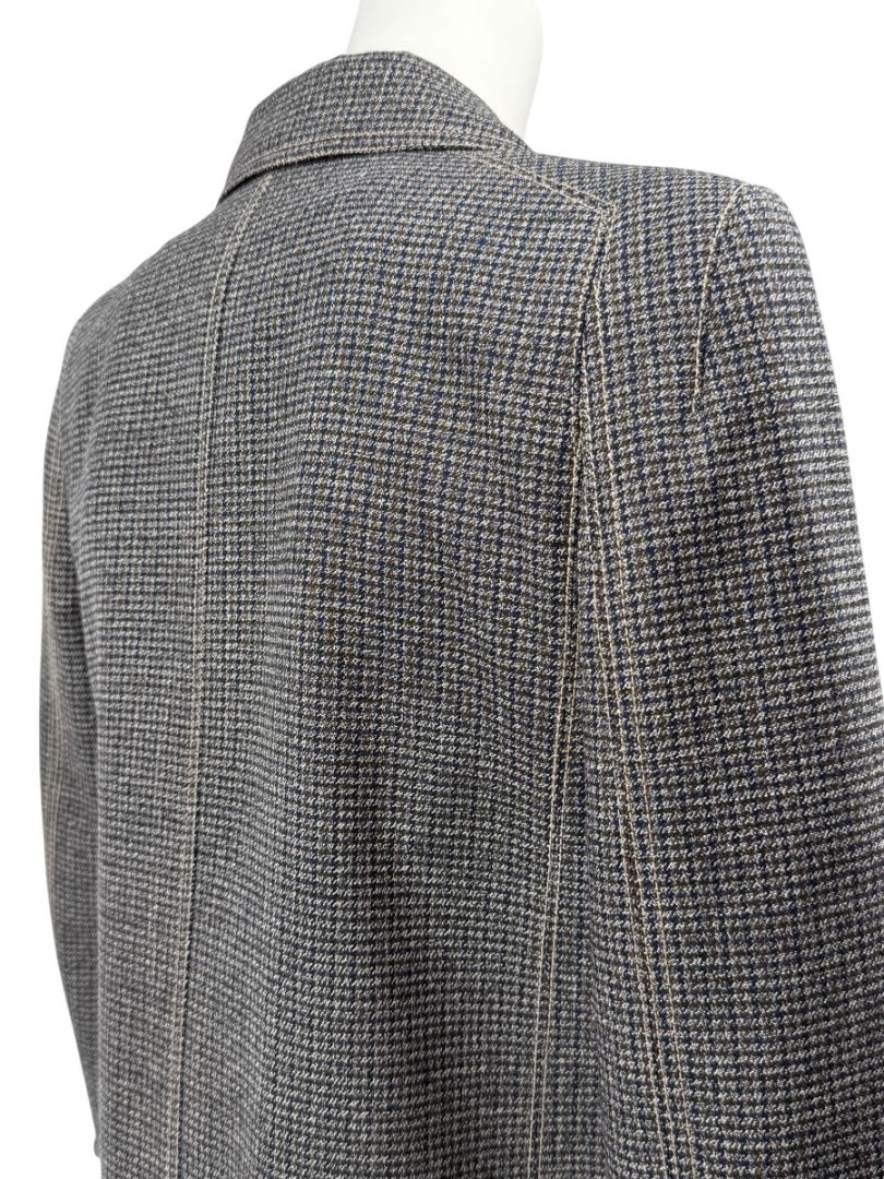 Fendi Roma Grey Wool-Blend Checked Pantsuit – Size IT 42 (Jacket) / IT 40 (Pants)