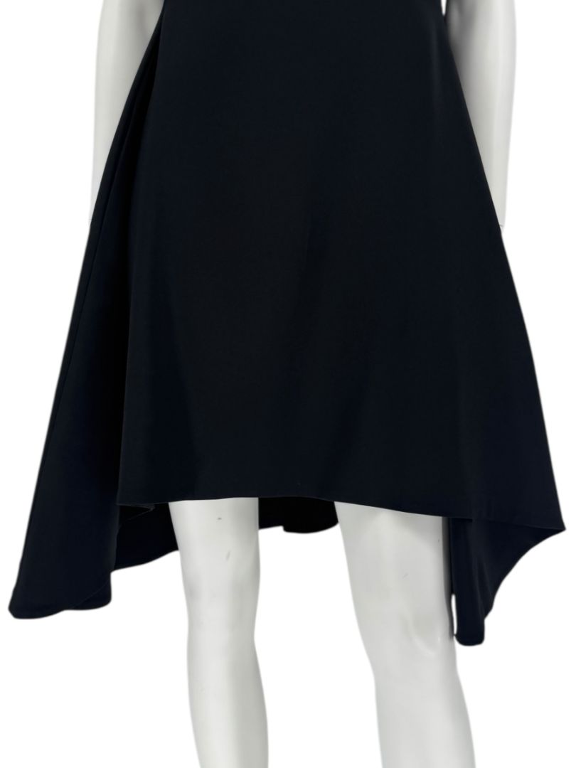 Pamella Roland Black Pearl-Trim Sleeve Handkerchief Hem Dress – Large