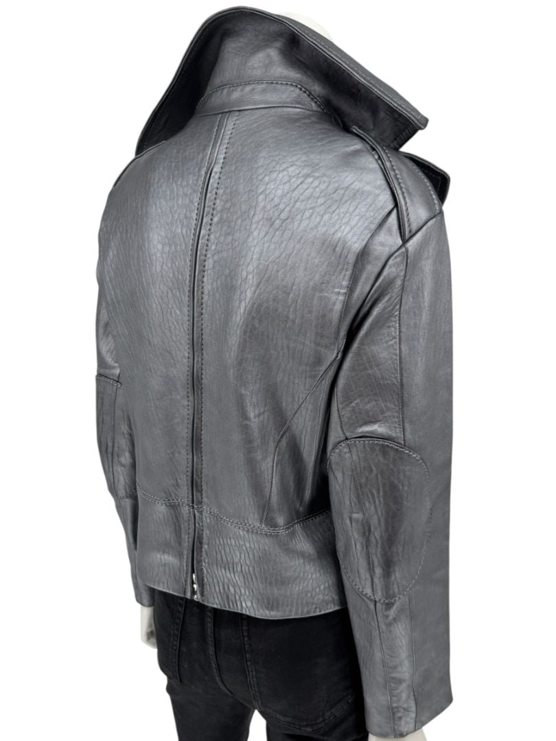 Louis Vuitton Metallic Grey Lambskin Moto Jacket – Size FR 40 (US 8)