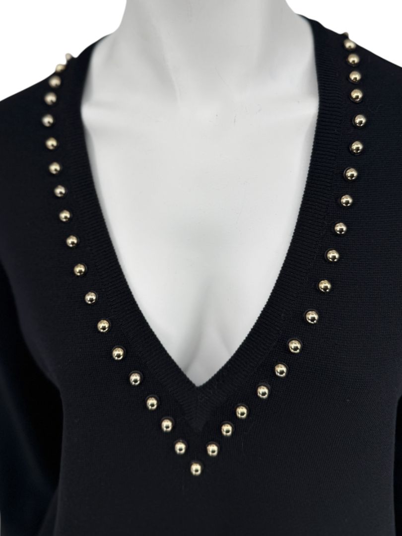 Givenchy Paris Black Wool Studded V-Neck Sweater – Size M