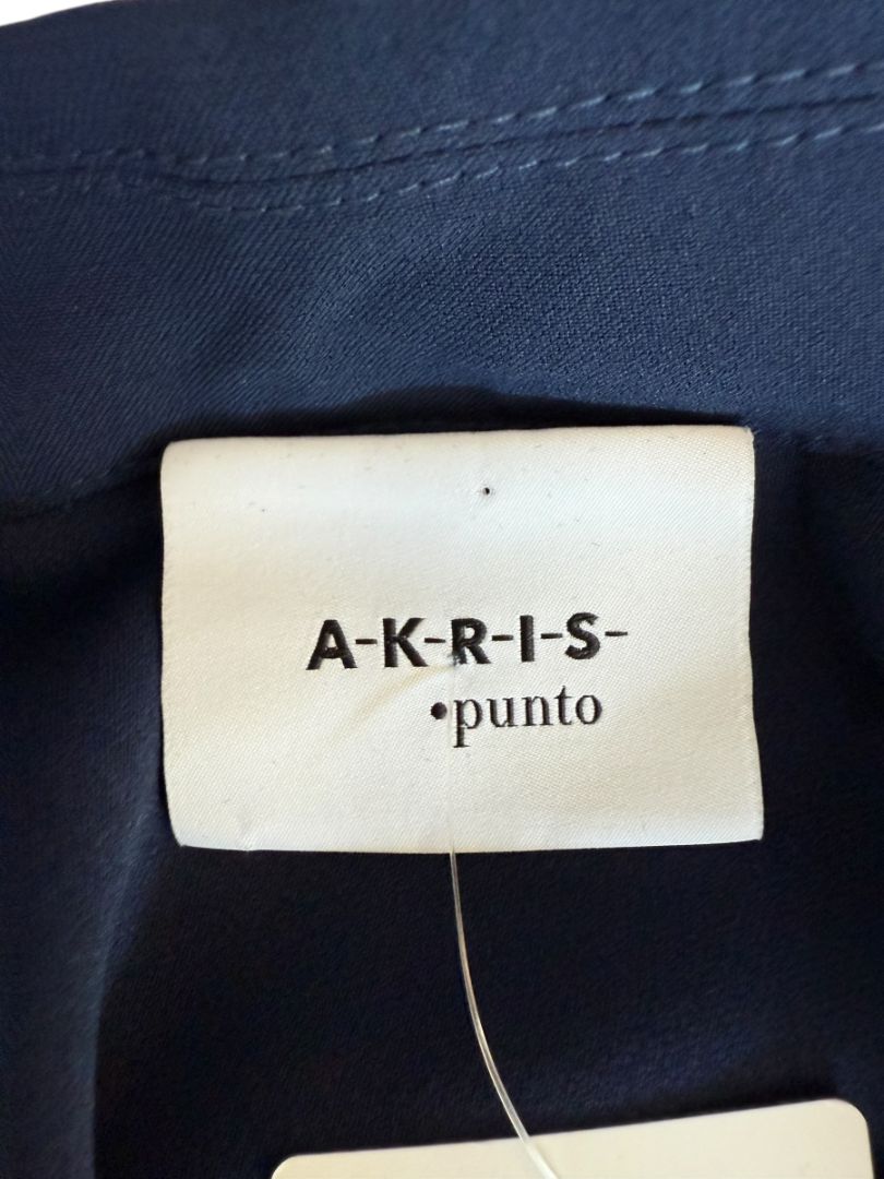 Akris Punto Navy Blue Viscose Acetate Tunic Dress Black Hem Roll Tab Sleeve - US 10