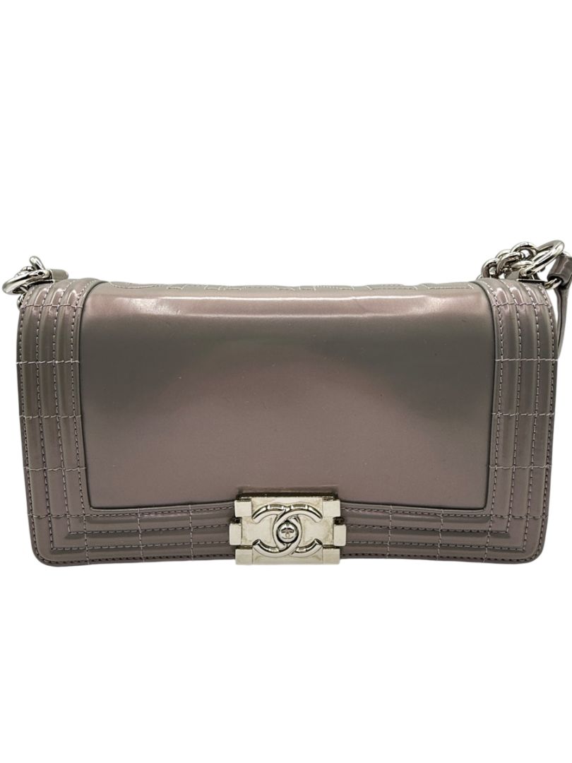 Chanel Lilac Iridescent Patent Calfskin Medium Boy Bag Silver Hardware w/ Box & Card