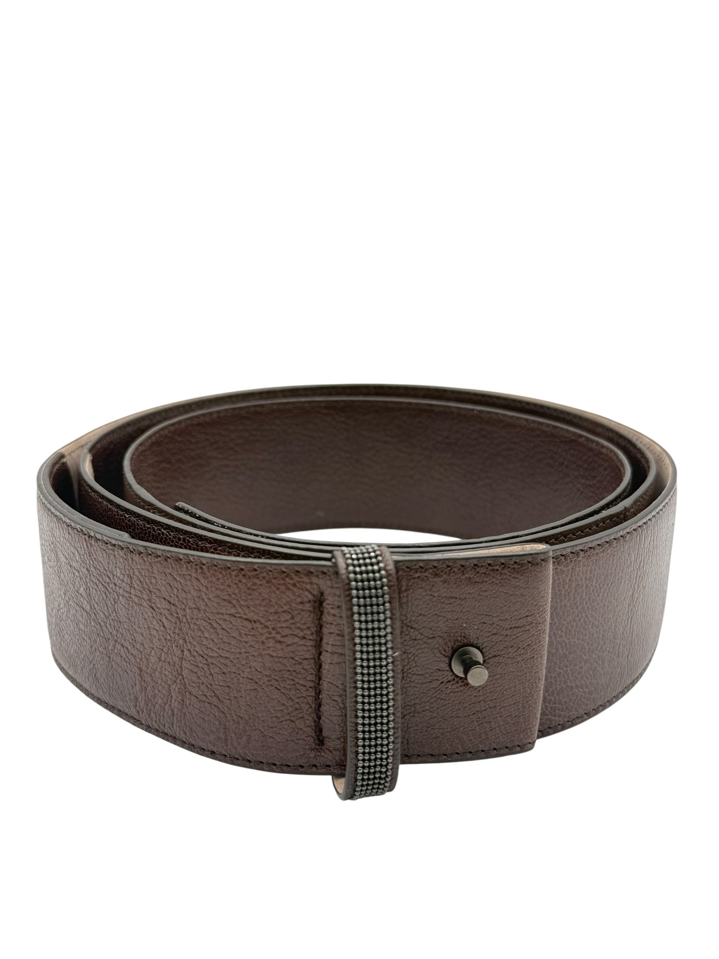 Brunello Cucinelli Brown Leather Wide Waist Belt L – Monili Bead Detail Made in Italy