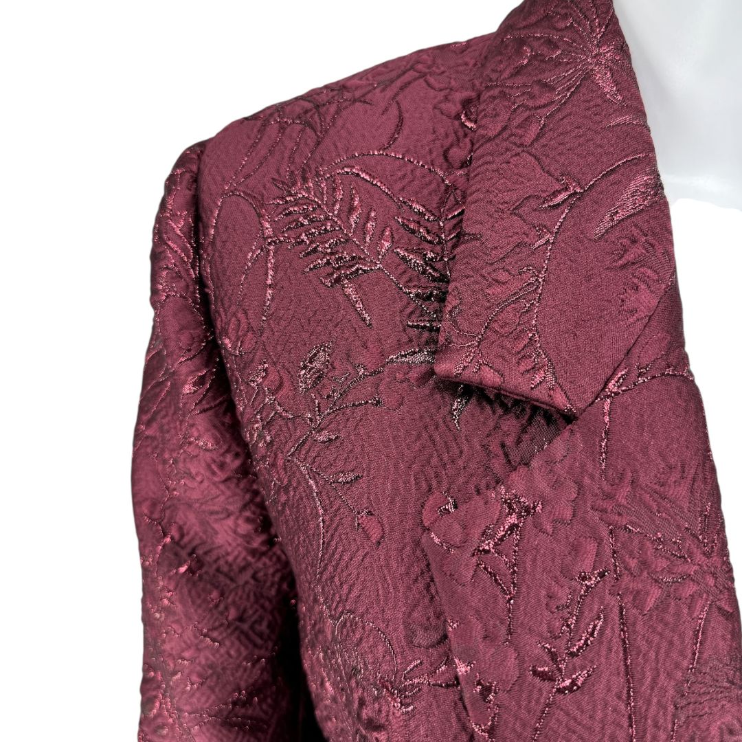 Pamella Roland -Wine Brocade Metallic Floral Dress & Coat Set - Size 8/10