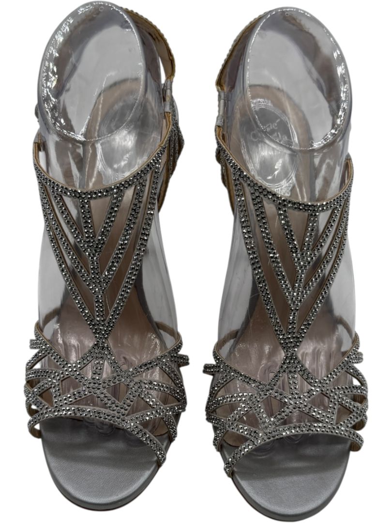 René Caovilla Silver Crystal-Embellished Sandals – Size 39