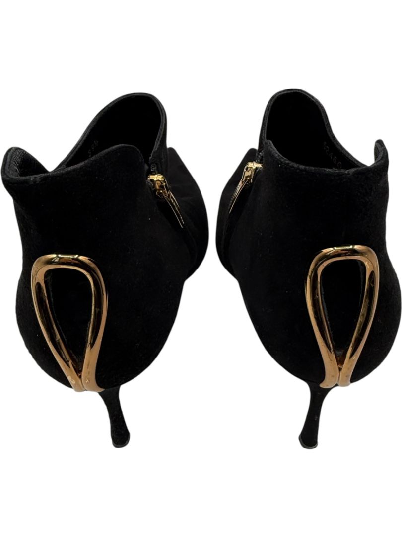 Sergio Rossi Black Suede Sculptural Heel Booties – Size 39.5