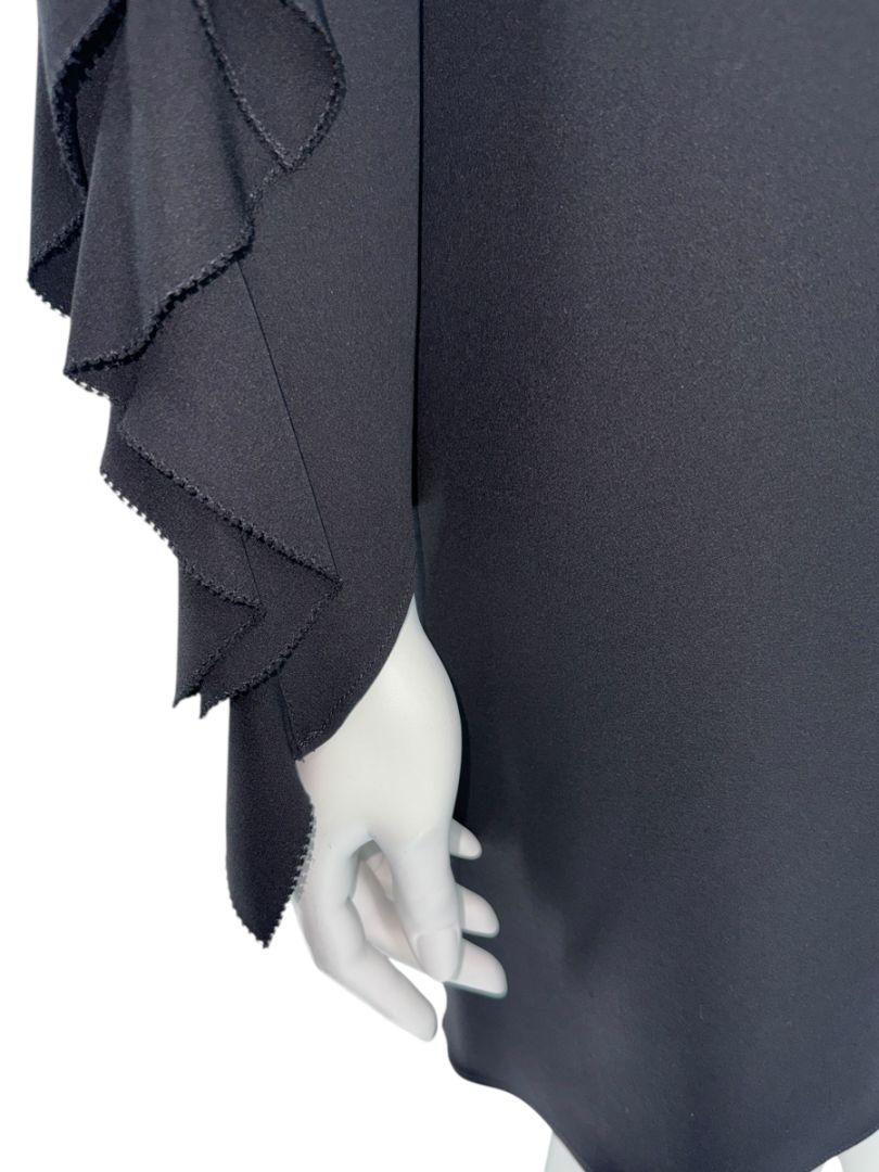 Valentino Black Long Sleeve Ruffle Mini Dress with Point d'Esprit Inset – Size US 10 / IT 46