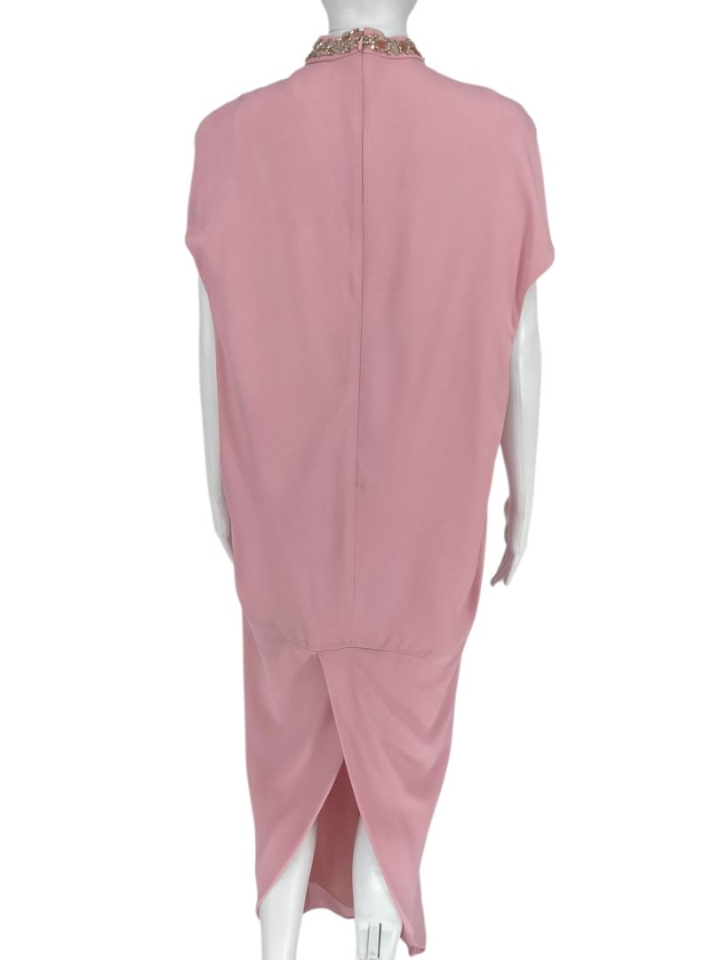 Pamella Roland Blush Embellished Neck Column Dress – Large
