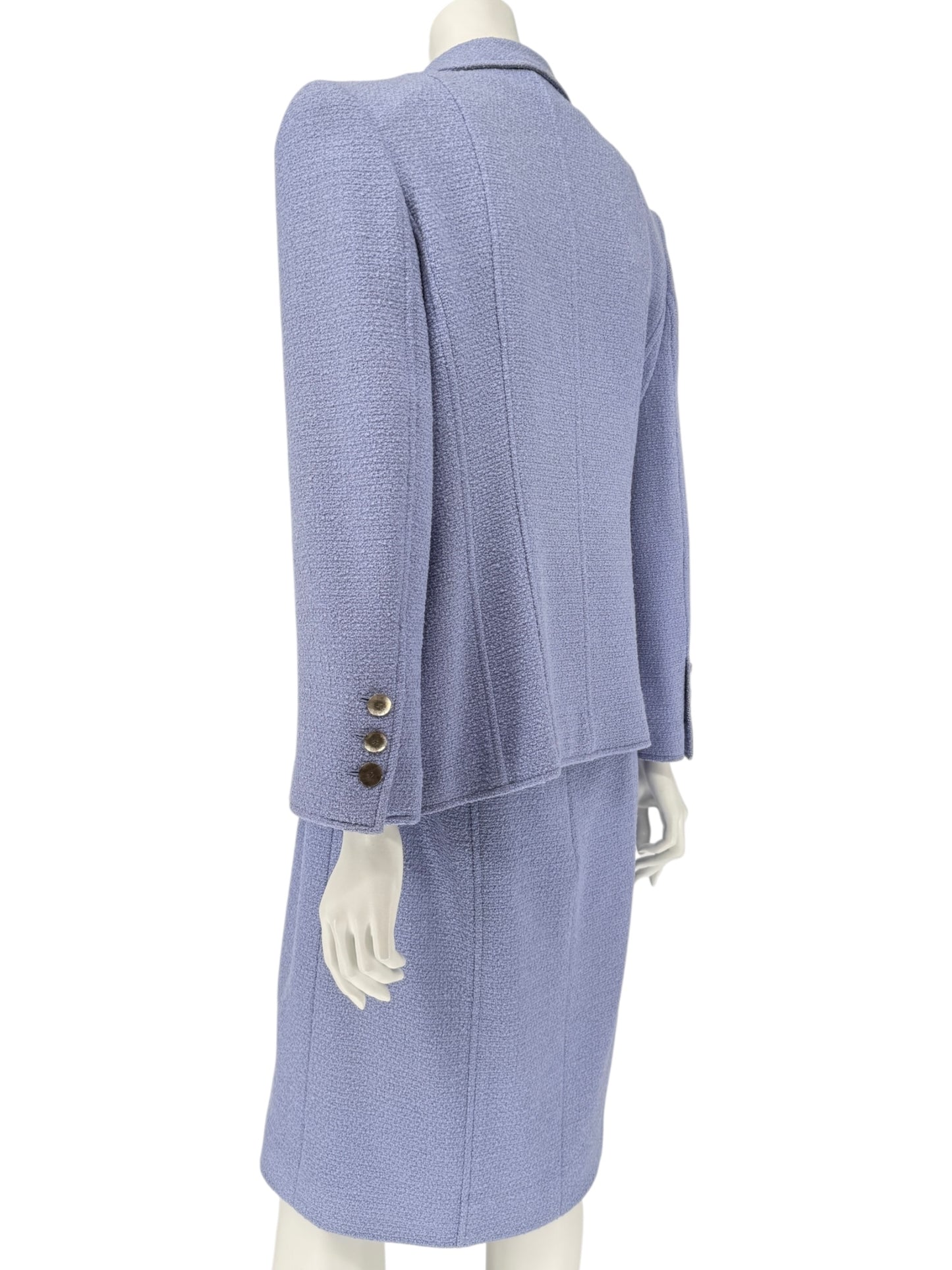 Fall 1998 Chanel Boutique Periwinkle Tweed Skirt Suit – Size FR 46