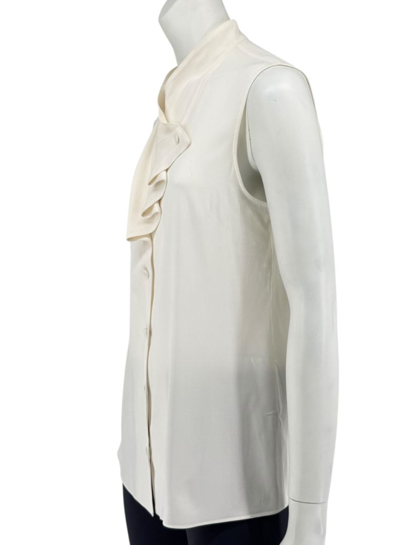 Giorgio Armani Ivory Silk Ruffle Front Sleeveless Blouse – Size 10