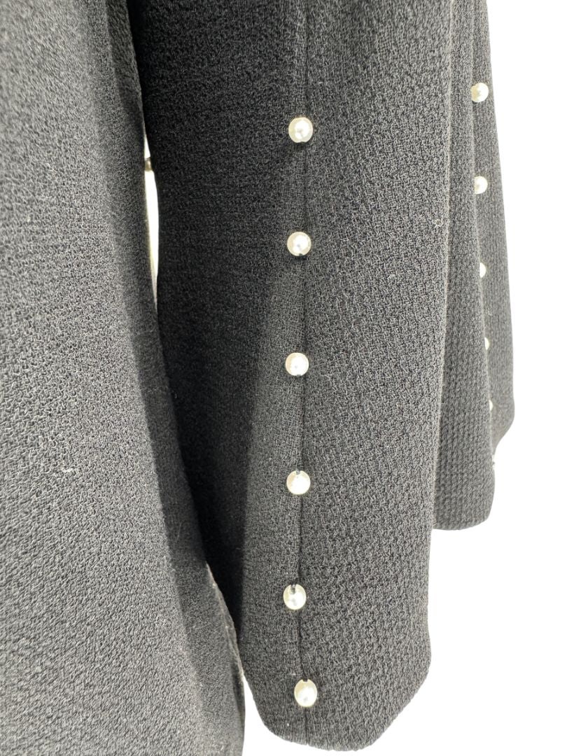 Lela Rose Black Wool-Blend Bell Sleeve Top with Pearl Trim – Size 6