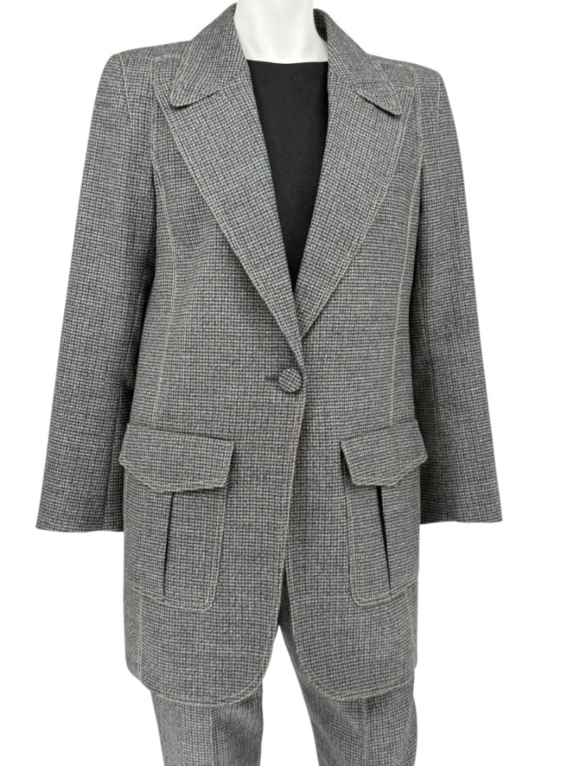 Fendi Roma Grey Wool-Blend Checked Pantsuit – Size IT 42 (Jacket) / IT 40 (Pants)