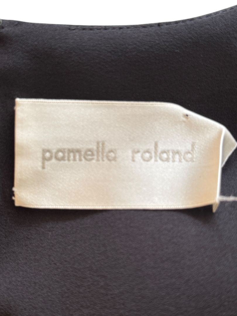 Pamella Roland Black Pearl-Trim Sleeve Handkerchief Hem Dress – Large