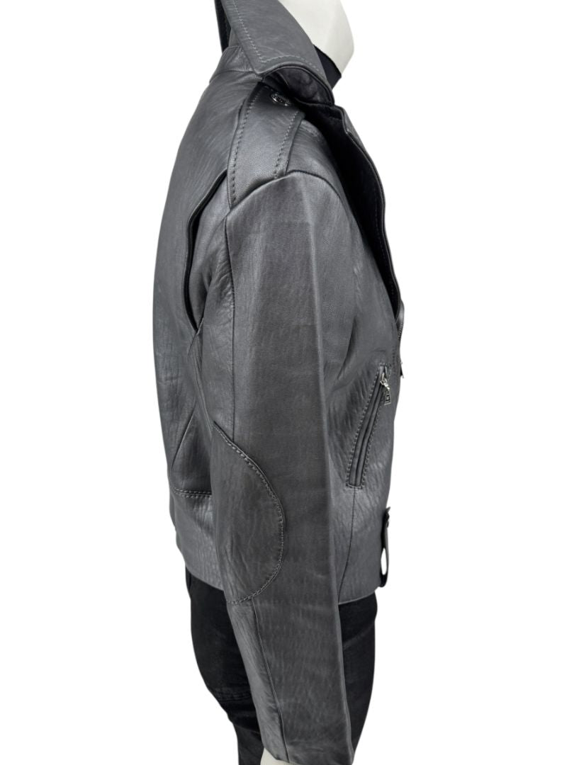 Louis Vuitton Metallic Grey Lambskin Moto Jacket – Size FR 40 (US 8)