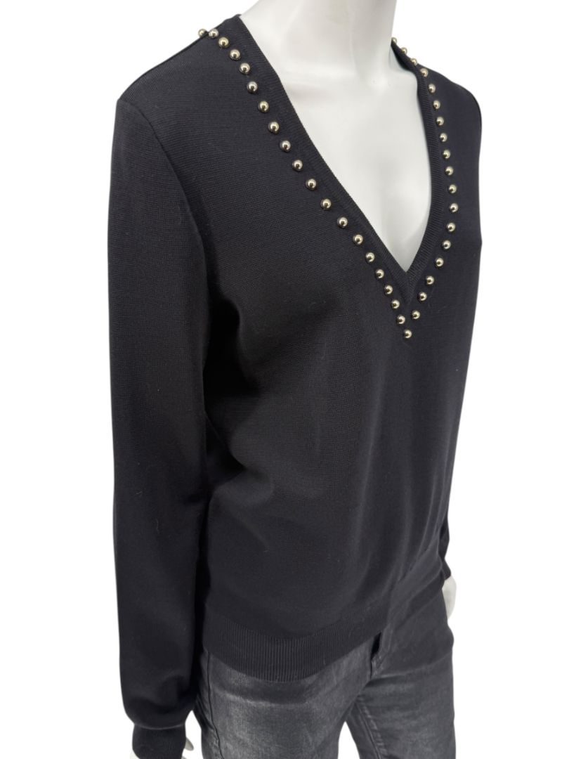 Givenchy Paris Black Wool Studded V-Neck Sweater – Size M
