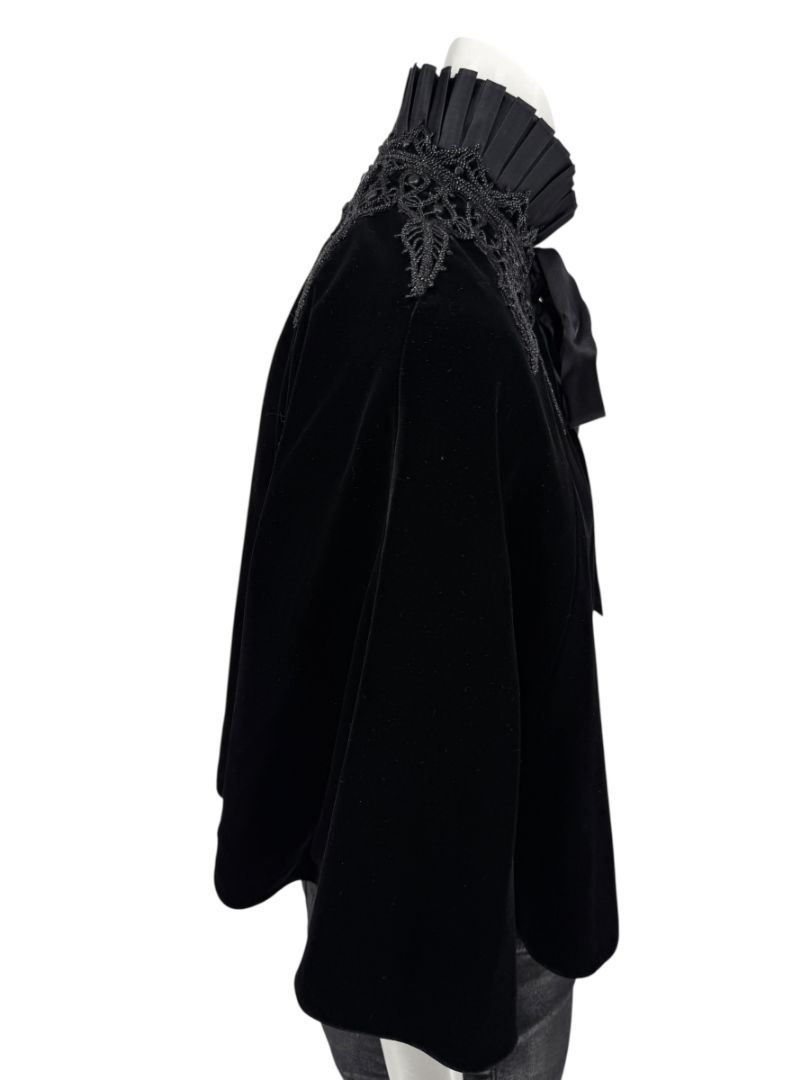 NWT Ralph Lauren Black Velvet & Silk-Trim Cape – Size XS/S
