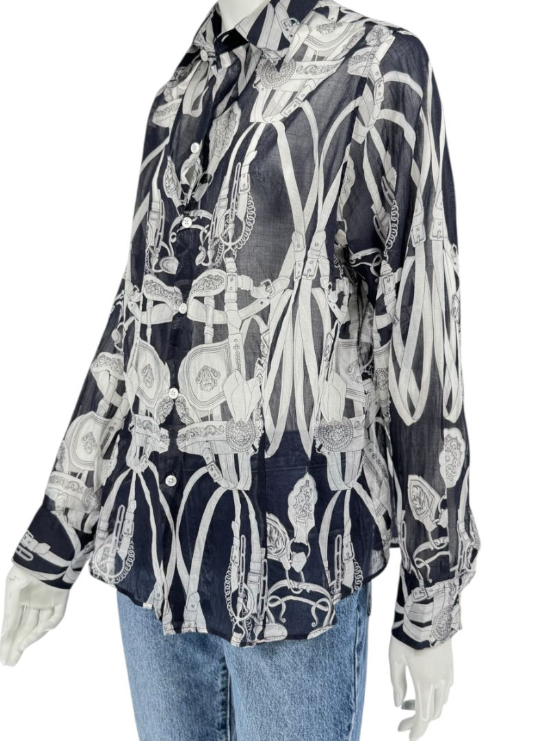 Craig Taylor Elegant Black & White Equestrian-Print Long-Sleeve Shirt – Size XL