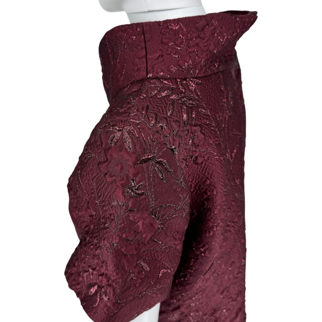 Pamella Roland -Wine Brocade Metallic Floral Dress & Coat Set - Size 8/10