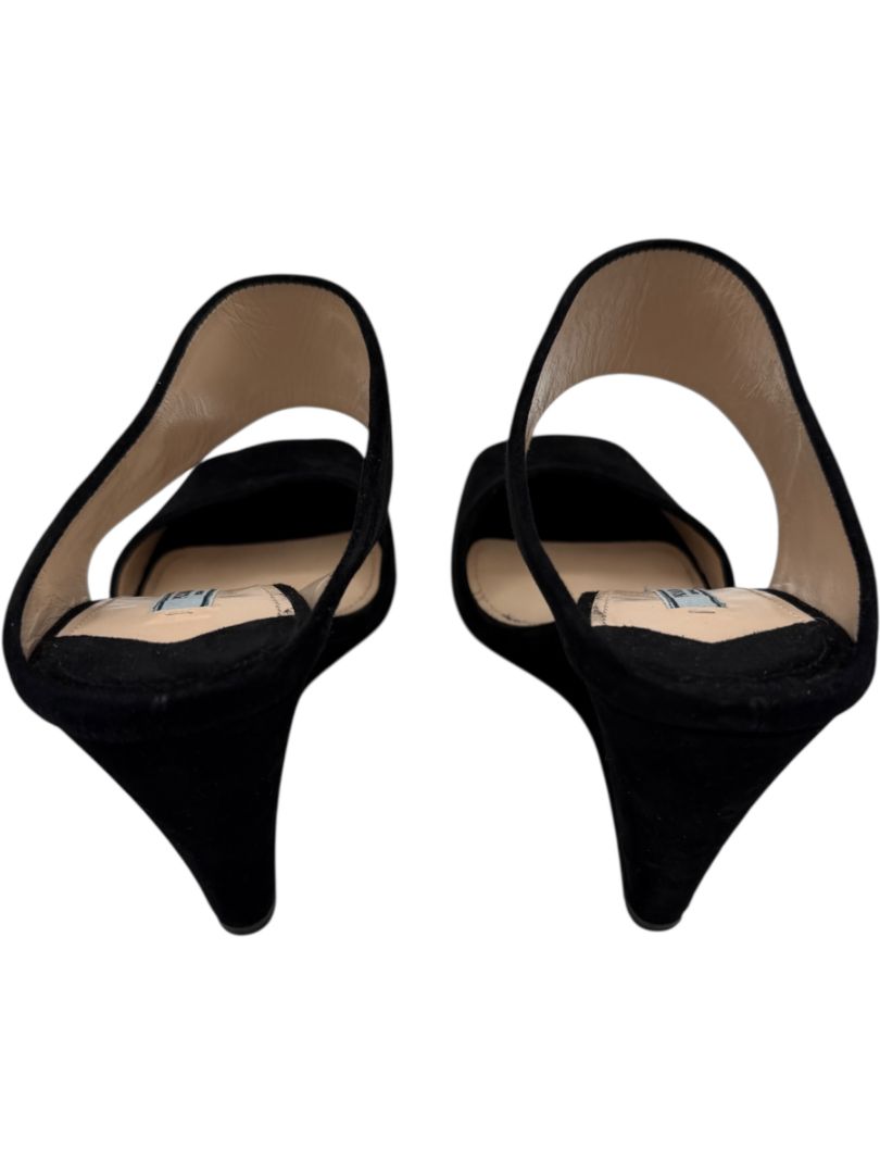 Prada Black Suede Cutout Wedge Sandals – Size 39