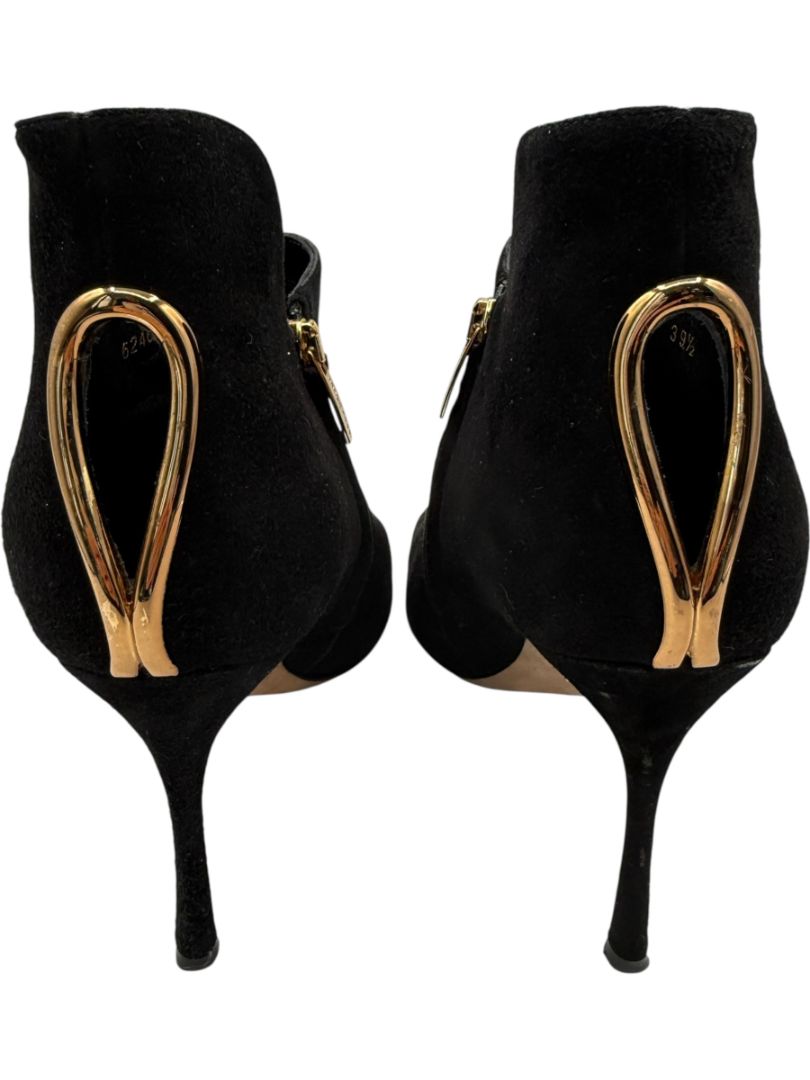 Sergio Rossi Black Suede Sculptural Heel Booties – Size 39.5