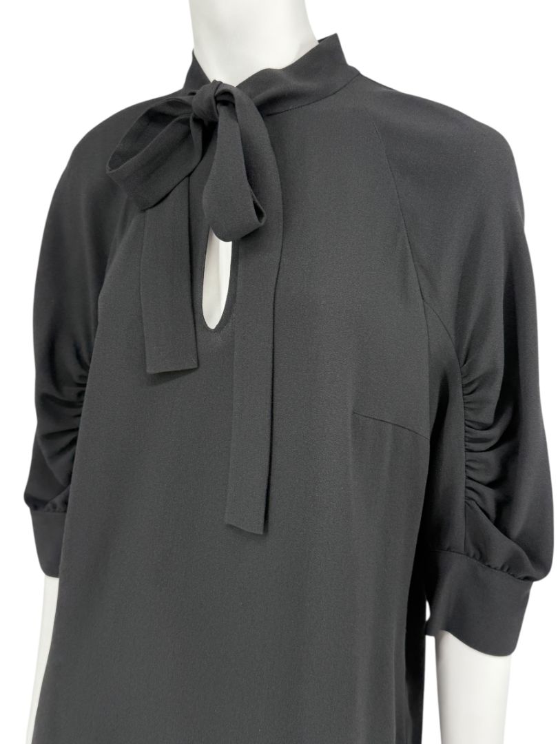 Prada Black Tie-Neck Blouse with Ruched Sleeves – Size 44