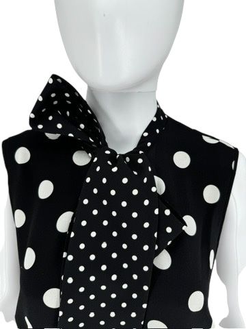 Andrew Gn Black & White Polka Dot Sleeveless Silk Shift Dress - Size 46