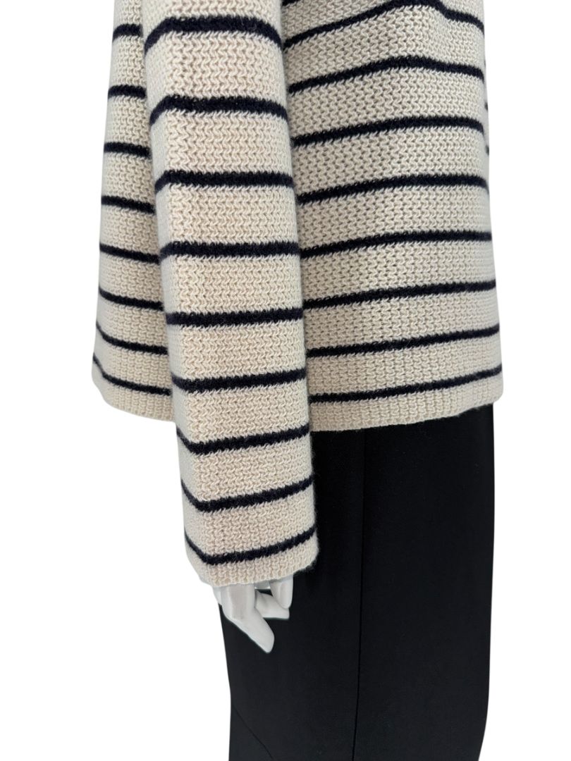 The Row Ivory & Navy Cashmere Striped Boatneck Sweater – Size S