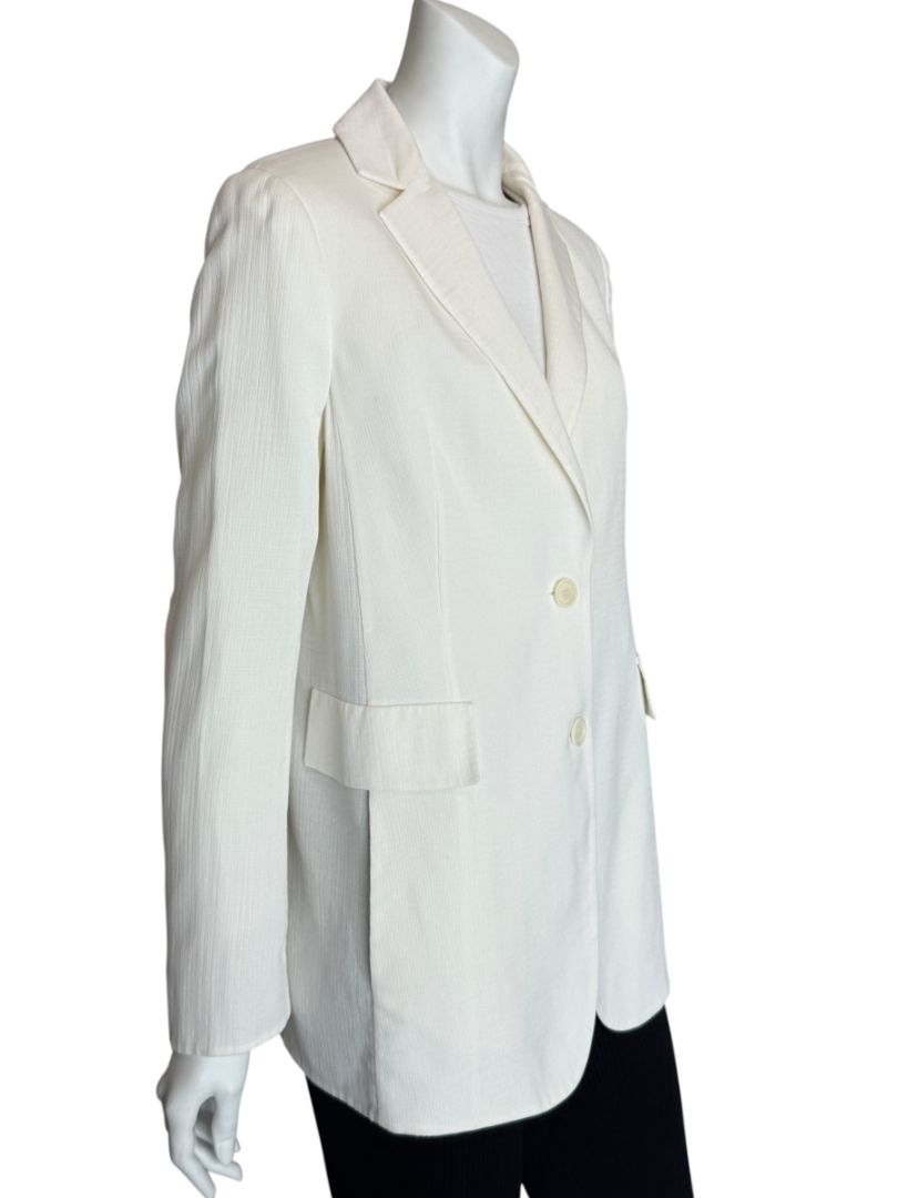 Akris White Textured Cotton-Silk Blend Blazer – Size 8