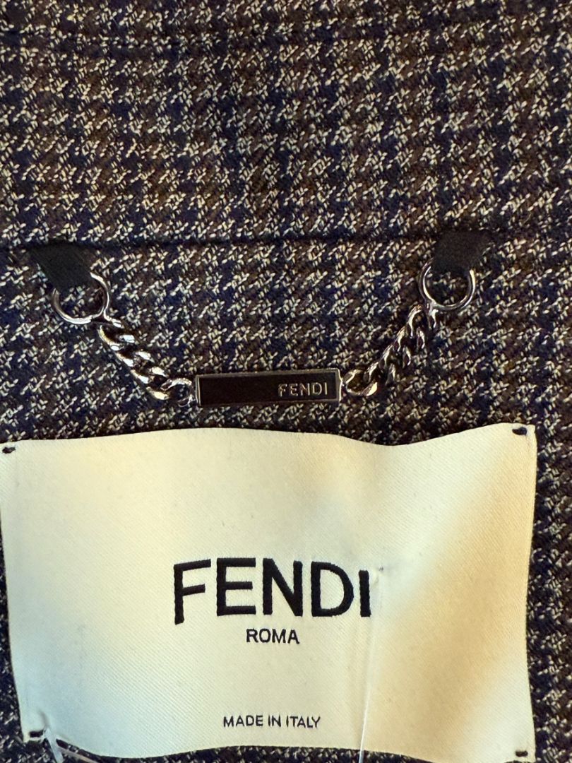 Fendi Roma Grey Wool-Blend Checked Pantsuit – Size IT 42 (Jacket) / IT 40 (Pants)