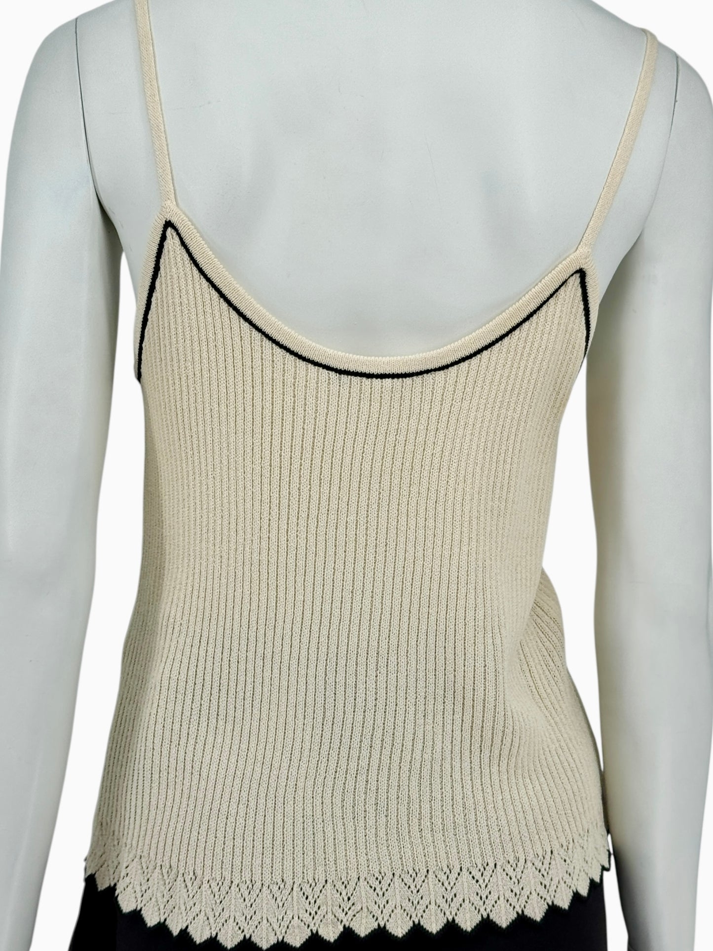 St. John Collection Cream Knit Twin Set with Black Trim – Size 6
