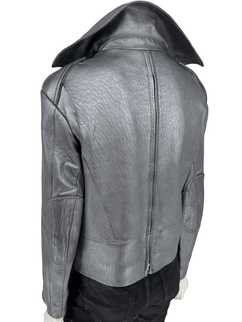 Louis Vuitton Metallic Grey Lambskin Moto Jacket – Size FR 40 (US 8)