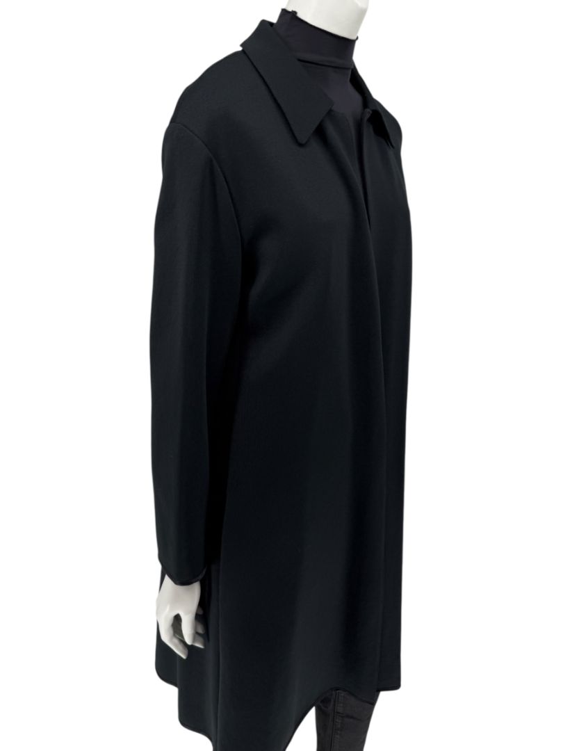 Pamella Roland Black Long Coat Minimalist Hidden Placket Shirt Collar - Large